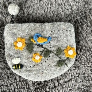 Gray Felt Clutch with Floral and Bird Design